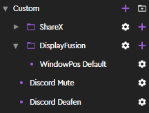 Screenshot of custom actions and groups